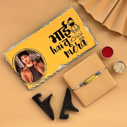 Buy Personalized Stone Frame with Evil Eye Rakhi