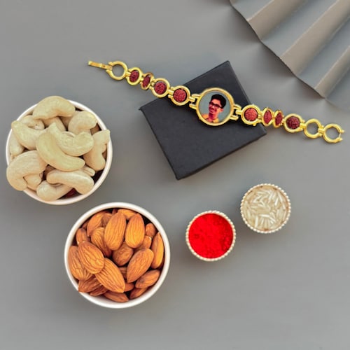 Buy Personalized Rudraksh Rakhi for Bhai with Dry Fruits