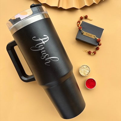Personalized Urban Steel Tumbler with Rakhi