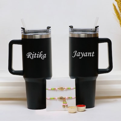 Personalized Tumbler and Rakhi Set for Bhaiya Bhabhi