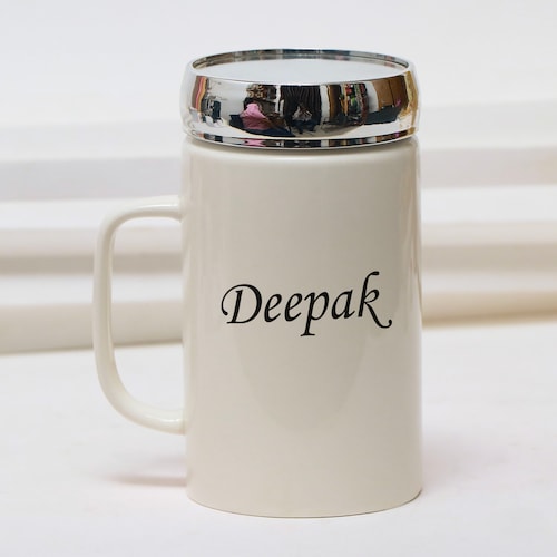 Buy Personalized White Coffee Mug with Mirror Lid