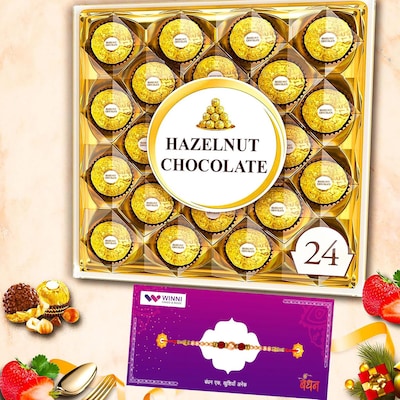 24 Pcs Premium Hazelnut Chocolates with Rakhi
