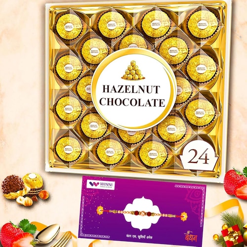 Buy 24 Pcs Premium Hazelnut Chocolates with Rakhi