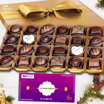 Delightful 24 Pcs Mix Chocolates with Rakhi