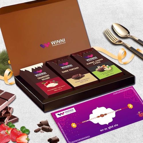Buy 3 Pack Luxury Chocolate Bars with Rakhi