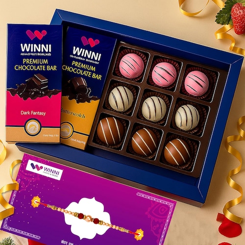 Buy Delightful 2 Bars 9 Pcs Truffles Chocolates with Rakhi