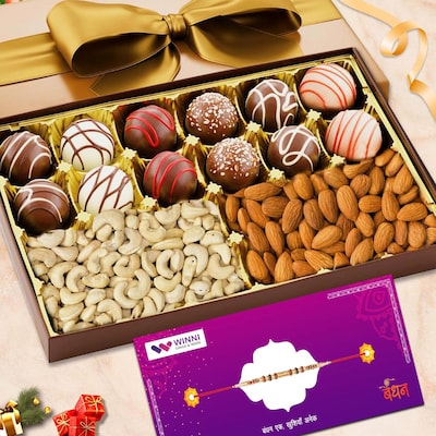 Rakhi and Lavish 12 Pcs Truffles Chocolates with Dry Fruits