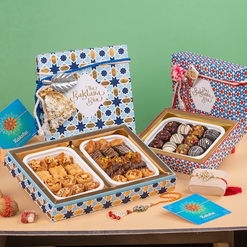 Buy Rakhi Gift of Baklava and Laddu