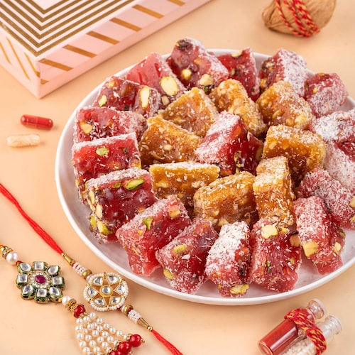 Buy Pomegranate Pistachio Turkish Delight with Rakhi