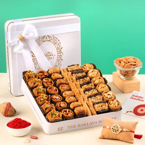 Buy Rakhi Gift in Elegant White Tin Gift Box