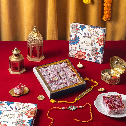 Buy Pomergranate Turkish Delight with Sets of 2 Rakhis