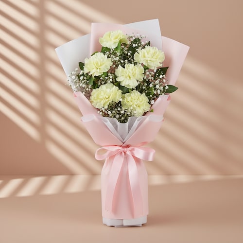 Buy 6 White Carnations Bouquet