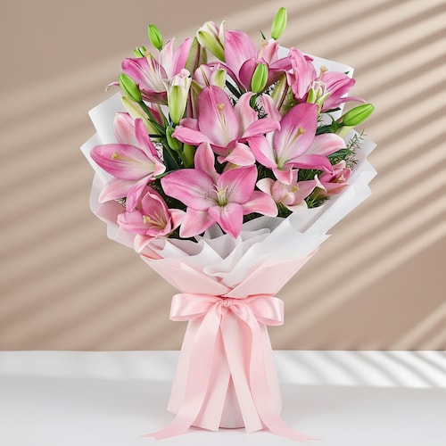 Buy 7 Pink Asiatic Lilies Bouquet