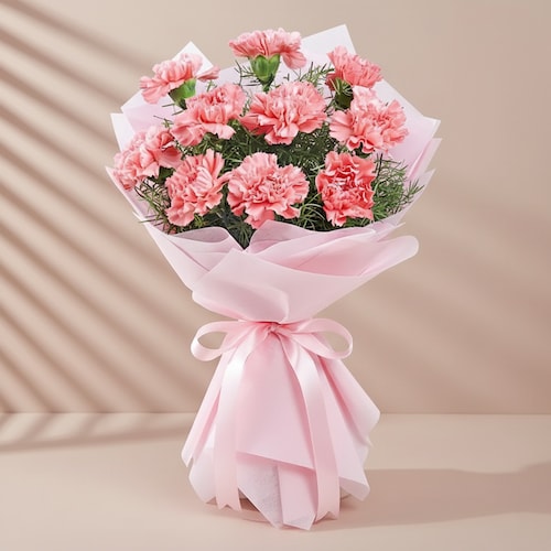 Buy 10 Pink Carnations Bouquet