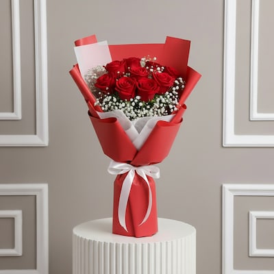 10 Red Rose Flowers Bouquet