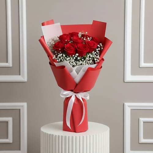 Buy 10 Red Rose Flowers Bouquet