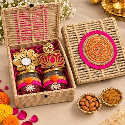 Floral Jute Diwali Gift Hamper