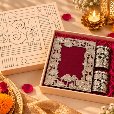 Ornate Maroon Diwali Gift Box