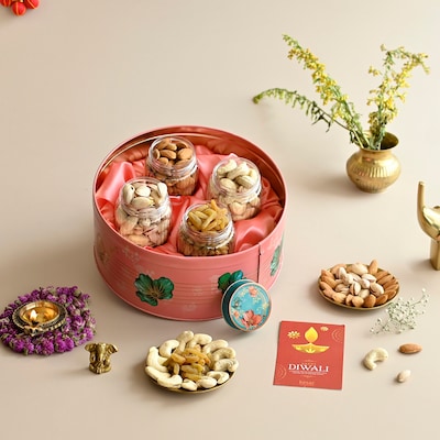 Floral Diwali Tin Dryfruit Gift Box