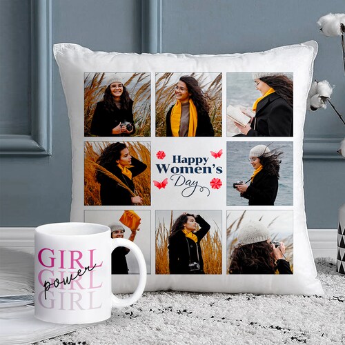 Buy Customized Cushion with Mug for Womens Day