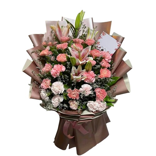 Buy Pink Lilies with White and Pink Carnation
