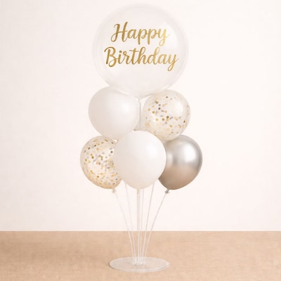 White and Gold Confetti Birthday Balloon Bouquet