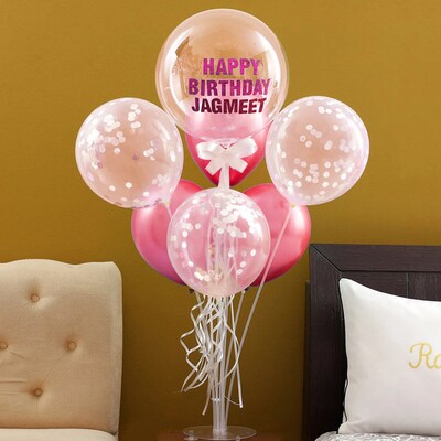 Custom Silver and Pink Glitter Birthday Balloons