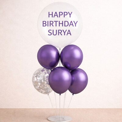 Purple Pop Custom Birthday Balloon Tower Stack