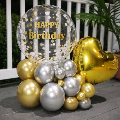 Heart of Gold Birthday Balloon Display Centerpiece