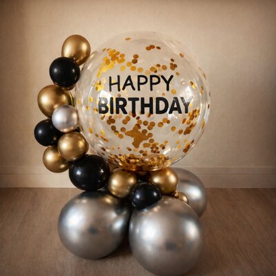 Gold Confetti Birthday Glamour Balloon Display