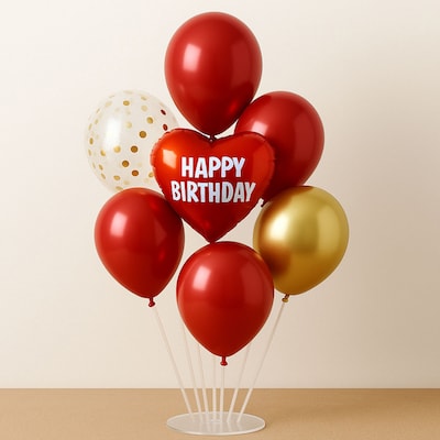 Red and Gold Birthday Balloon Stand Pillar