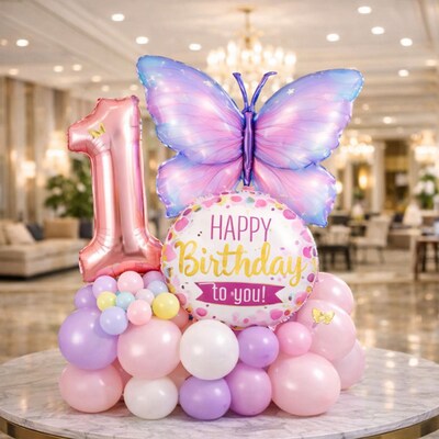Butterfly Theme 1st Birthday Balloon Decor