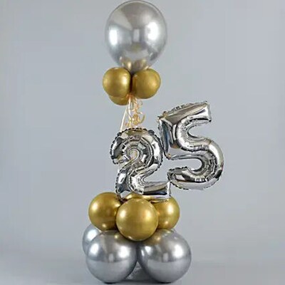 Gold and Silver 25th Anniversary Balloon Bouquet