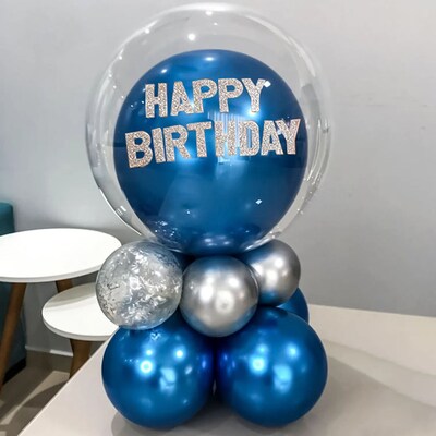Chrome Blue Happy Birthday Balloon Bouquet
