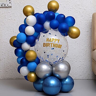 Happy Birthday Blue and Gold Balloon Bouquet