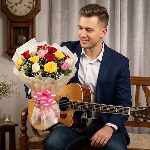 Buy Guitarist with 15 Mixed Roses