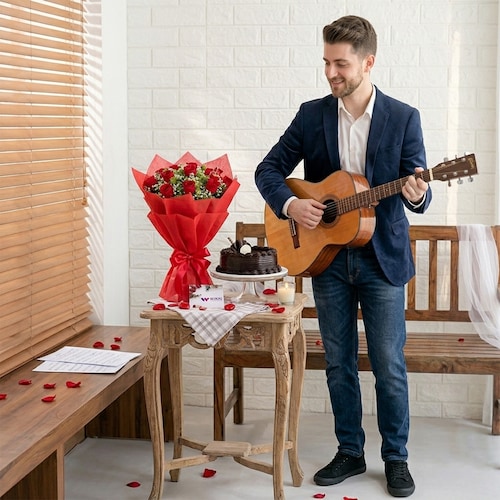 Buy Guitarist with Truffle Cake and Red Roses