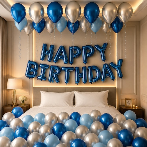Buy Blue and Silver Birthday Wishes Balloon Decor