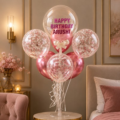Custom Silver and Pink Glitter Birthday Balloons