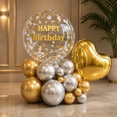 Heart of Gold Birthday Balloon Display Centerpiece