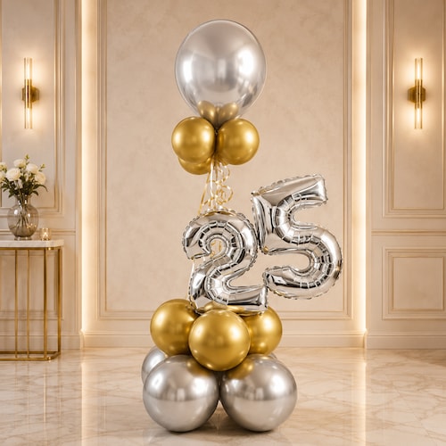 Buy Gold and Silver 25th Anniversary Balloon Bouquet
