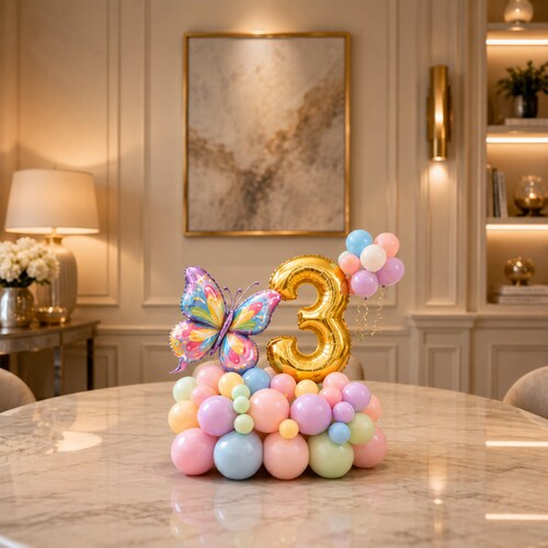 Buy Butterfly Sparkle Age Number 3 Balloon Tower