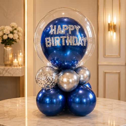 Buy Chrome Blue Happy Birthday Balloon Bouquet