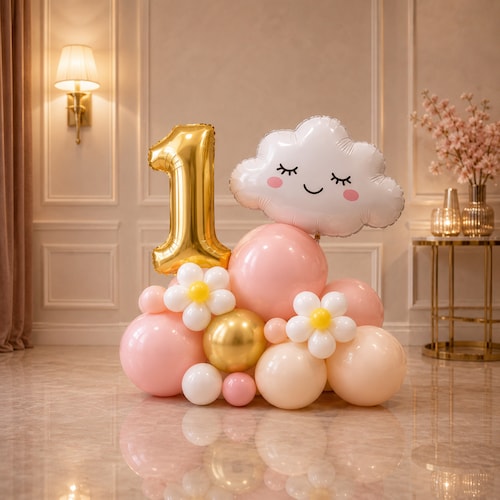 Buy Peach Cloud 1st Birthday Celebration Balloon Tower