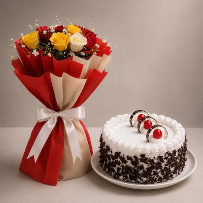 Black Forest Cake with Mixed Roses