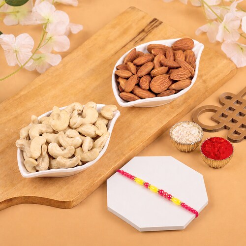 Buy Designer Bead Rakhi With Almond and Cashew