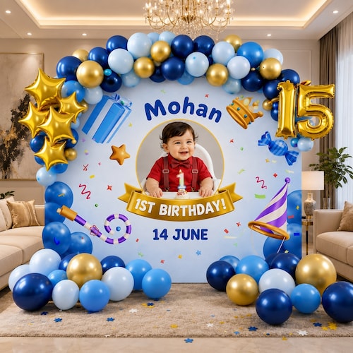 Buy Blue Gold First Birthday Balloon Decoration