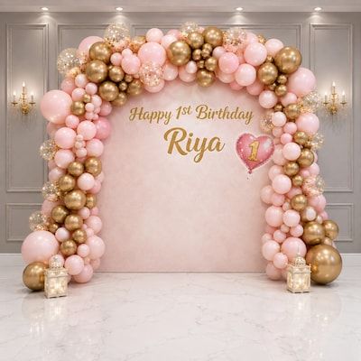 Pink Gold Baby Welcome Balloon Decoration Setup