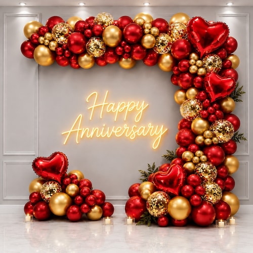 Buy Red Gold Anniversary Balloon Decoration Setup