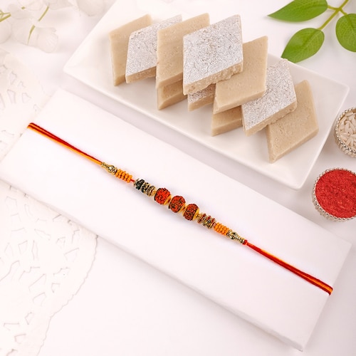 Buy Rudraksha Rakhi with Kaju Katli